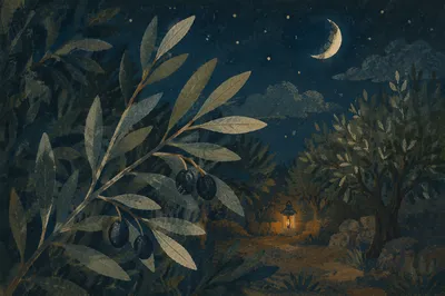 Moonlit Gethsemane Olive Branches at Night