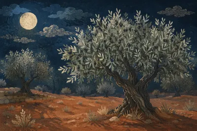 Gethsemane Olive Grove Under Winter Moonlight