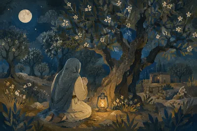Gethsemane Night Prayer Among Olive Trees
