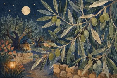 Moonlit Olive Branches in Gethsemane Garden