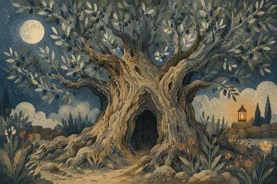 Gethsemane Olive Grove Under Moonlight