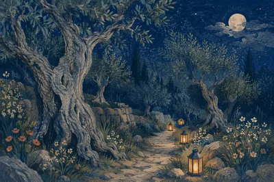 Moonlit Olive Grove in Gethsemane