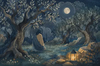 Gethsemane Olive Grove Prayer at Night
