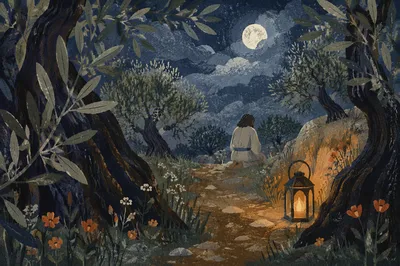 Gethsemane Olive Grove Prayer at Night