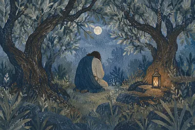 Moonlit Gethsemane Prayer in Olive Grove