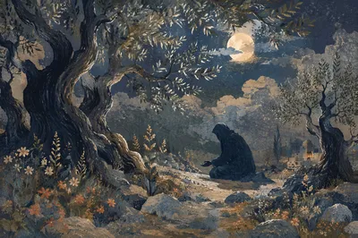 Gethsemane Olive Grove Prayer at Night