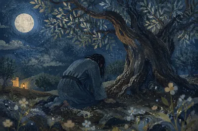 Gethsemane Olive Grove Under Moonlight