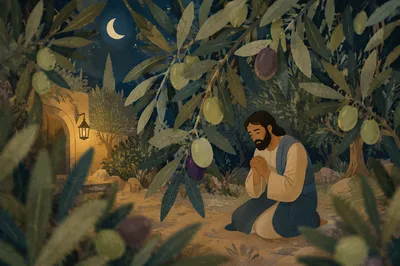 Moonlit Olive Branches in Gethsemane Garden