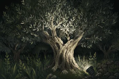 Gethsemane Olive Trees at Night