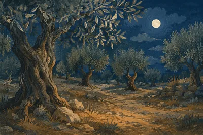 Moonlit Olive Trees in Gethsemane
