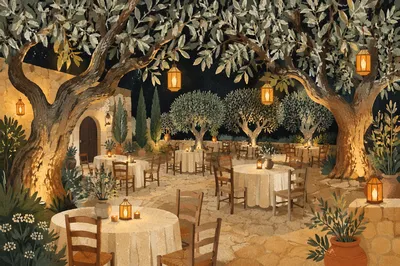 Gethsemane Olive Grove Night Lantern Courtyard