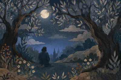 Moonlit Gethsemane Olive Grove Prayer
