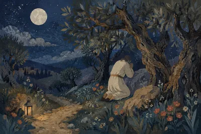 Moonlit Prayer in Gethsemane Olive Grove