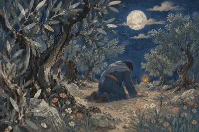 Gethsemane Olive Grove Moonlit Prayer