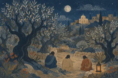 Moonlit Gethsemane Olive Grove in Spring