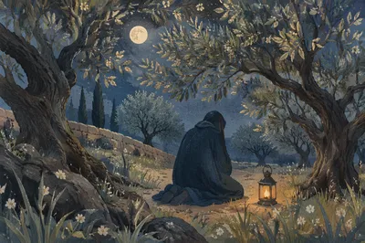Gethsemane Olive Grove Prayer at Moonlit Night