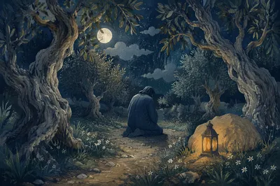 Gethsemane Olive Grove Prayer at Night