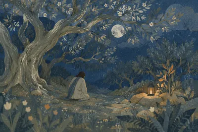 Moonlit Gethsemane Olive Grove Prayer