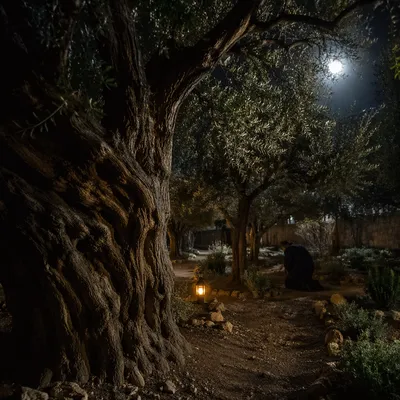 Gethsemane Olive Grove Under Moonlight