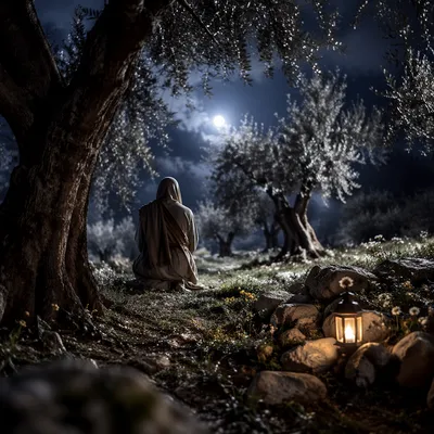 Moonlit Olive Grove Prayer at Night