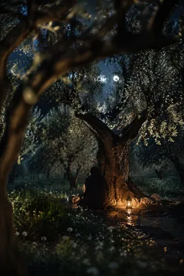Moonlit Gethsemane Olive Grove Prayer
