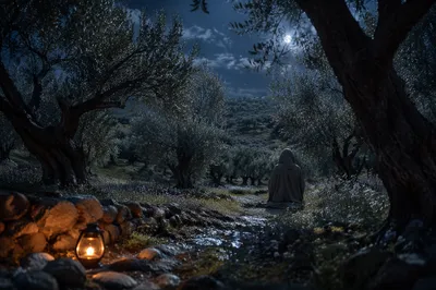 Moonlit Gethsemane Olive Grove Prayer