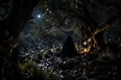 Moonlit Gethsemane Olive Grove Prayer