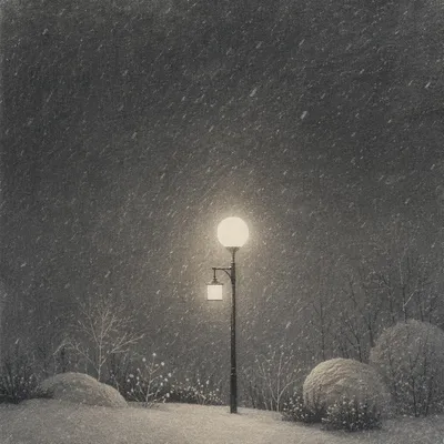 Peaceful Snowfall Beneath Evening Streetlight Glow