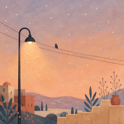 Peaceful Snowfall Beneath Evening Streetlight Glow