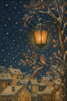 Peaceful Snowfall Beneath Evening Streetlight Glow