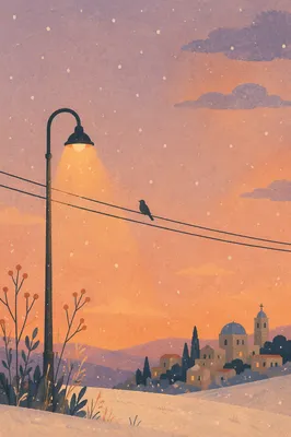 Peaceful Snowfall Streetlight at Dusk