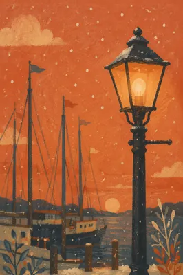Peaceful Snowfall Streetlight at Winter Dusk