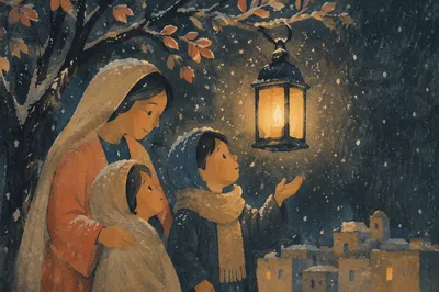 Peaceful Snowfall Beneath Evening Streetlight