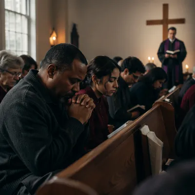 Somber Prayer Service in Church Sanctuary