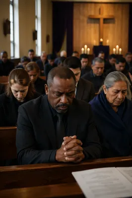 Somber Congregation in Contemporary Church Hall