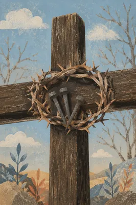Good Friday Cross with Crown and Nails
