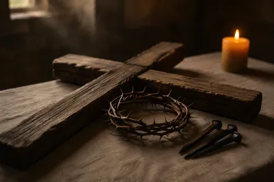 Good Friday Cross with Crown of Thorns