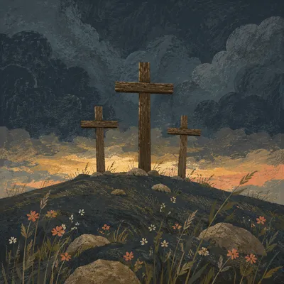 Three Crosses on Dark Good Friday Hill