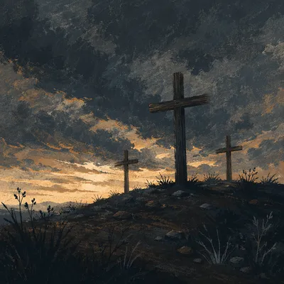 Three Crosses on Dark Good Friday Hill