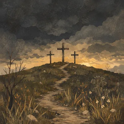 Three Crosses on Dark Good Friday Hill