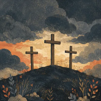 Three Crosses on Dark Good Friday Hill