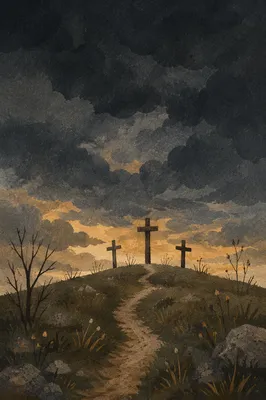 Three Crosses on Dark Good Friday Hill