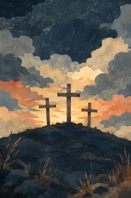 Three Crosses on Dark Good Friday Hill