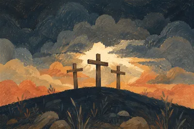 Good Friday Three Crosses at Dusk