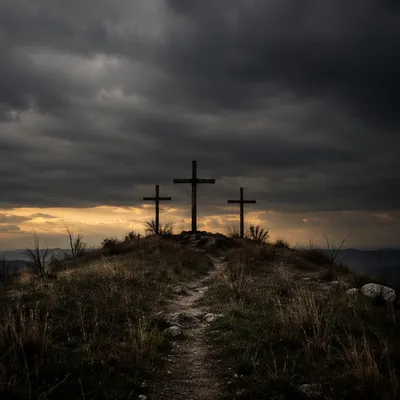 Three Crosses on Dark Good Friday Hill