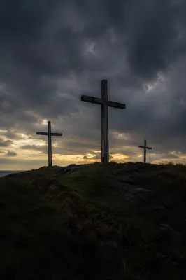 Three Crosses on Dark Good Friday Hill