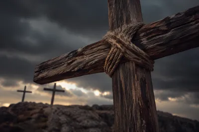 Three Crosses on Dark Good Friday Hill