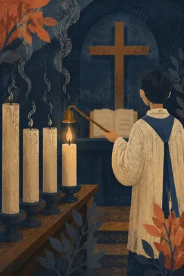 Good Friday Tenebrae Candles in Dim Chapel