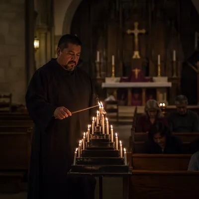 Candle Extinguishing in Dim Church Interior