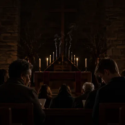 Candles Extinguishing in Dim Church Interior